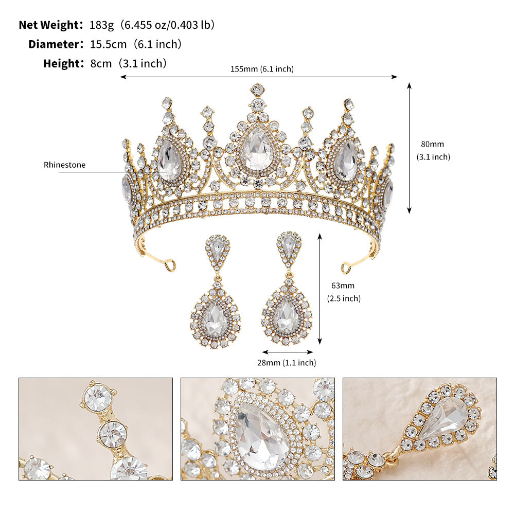 Retro Rhinestone Crown Earrings and Bridal Tiara Set