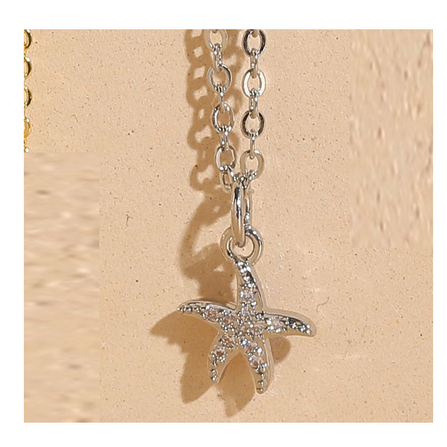 Vacation Beach Starfish Zircon Pendant Necklace - 14k Gold & White Gold Plated Ocean Series Choker