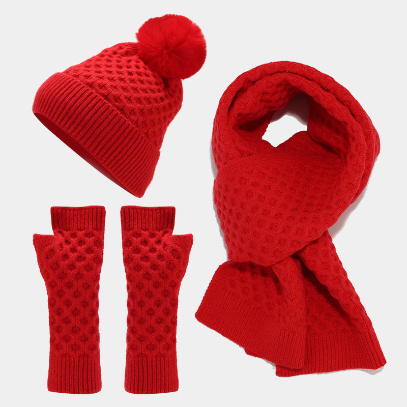 Women's Solid Color Acrylic Knit Scarf, Hat, and Gloves Set