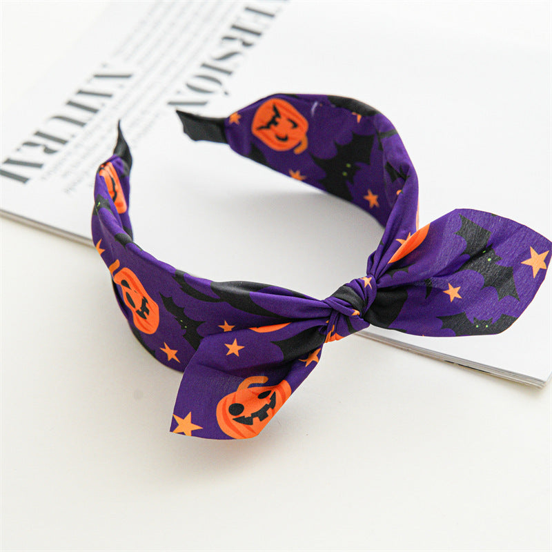 Sweet Pumpkin Skull Halloween Cross Knot Hair Band