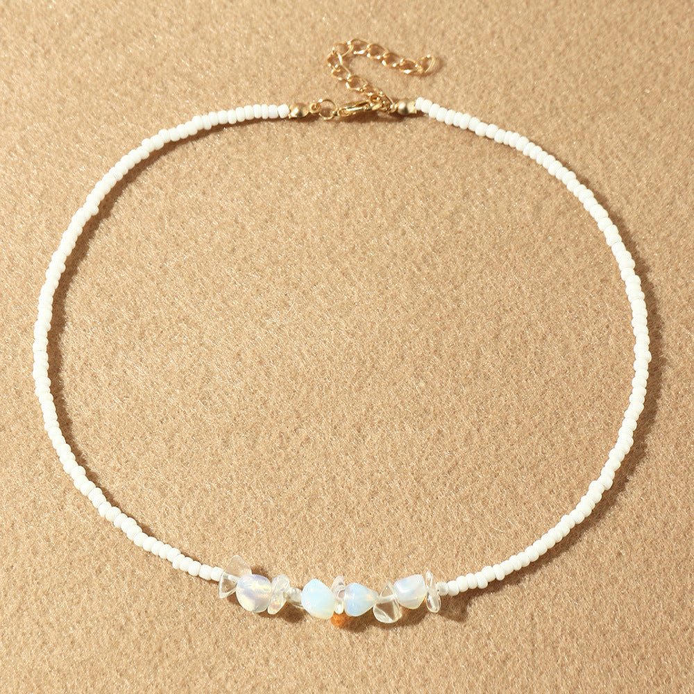 Irregular Crystal Gravel Color Rice Bead Necklace