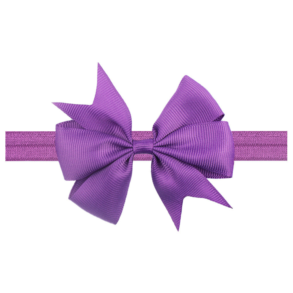 Solid Color Floral Baby Bow Headband with V-Shaped Ribbon - 21 Colors Available