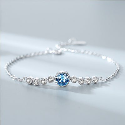 Simple Style Ocean Heart Sterling Silver Crystal Blue Bracelet