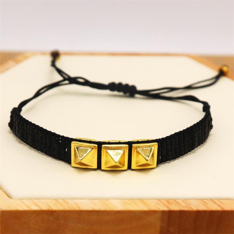 Streetwear Square Alloy Glass Adjustable Miyuki Beaded Bracelets for Women