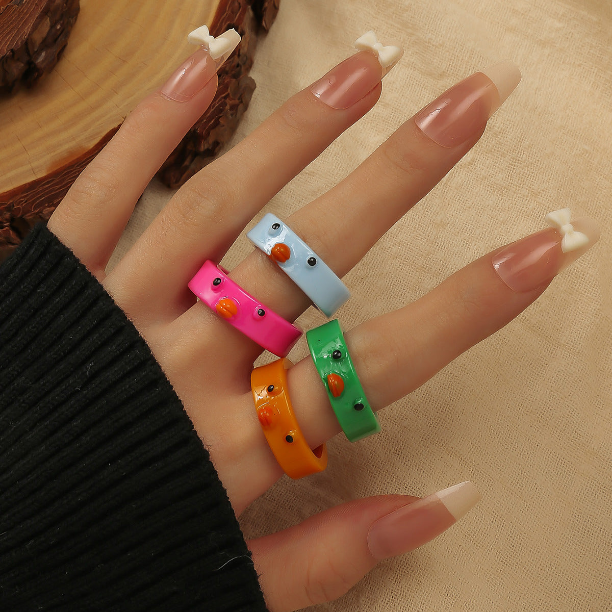 Sweet Solid Color Resin Candy Rings for Women