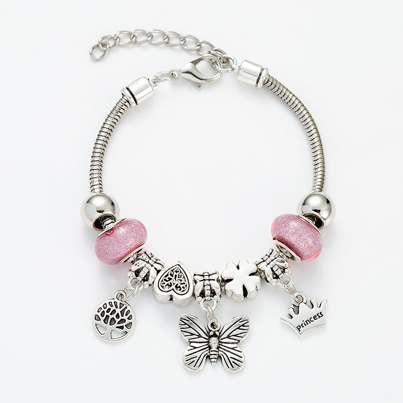 Cute Butterfly Beaded Titanium Steel Bracelet Set