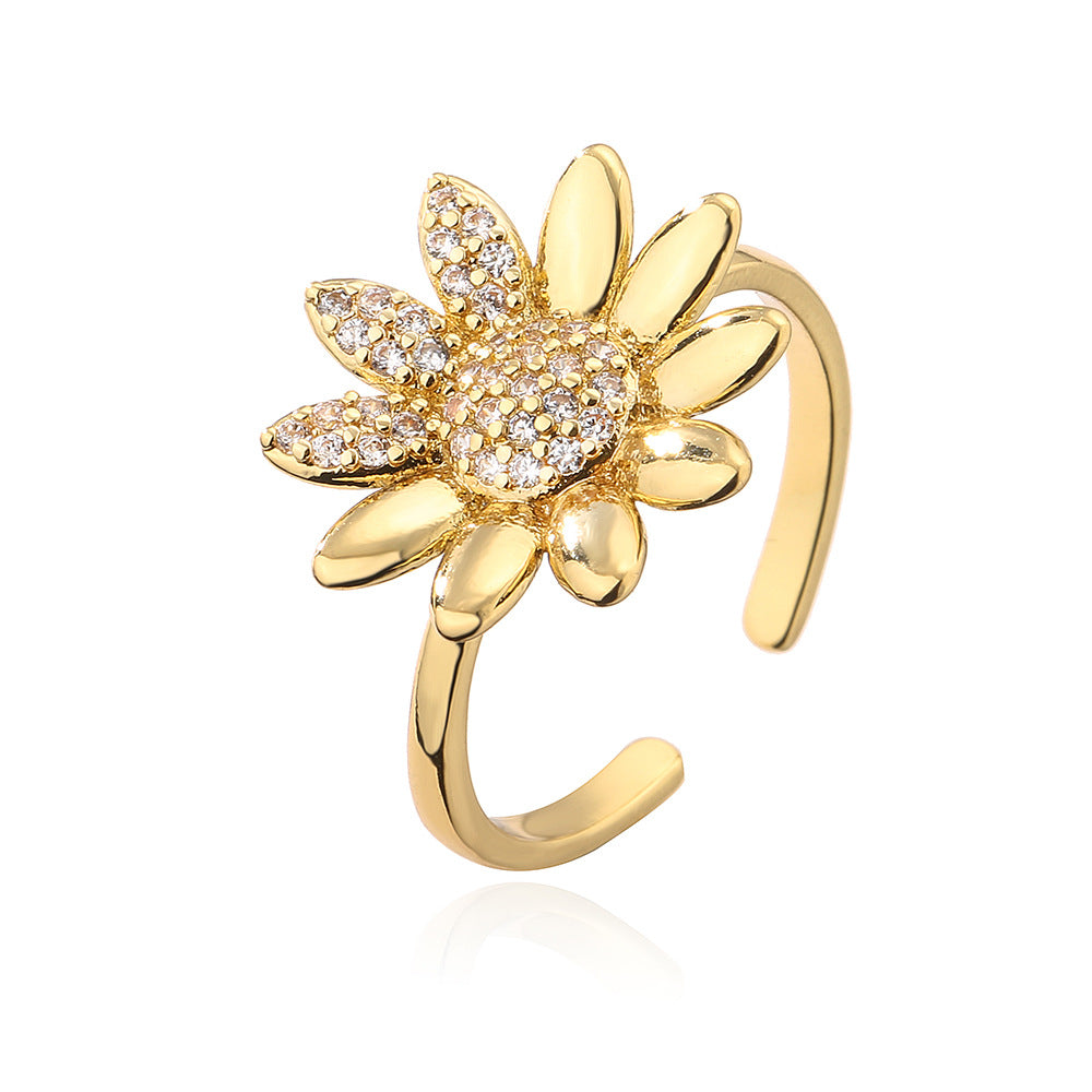 Fashion Geometric Star Moon Flower 18k Gold Plated Zircon Open Ring