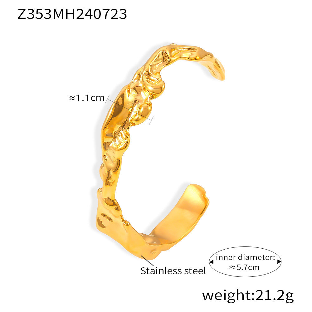 Elegant Wave Pattern 18K Gold Plated Stainless Steel Bangle Bracelet for Women