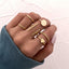 Diamond Butterfly Retro Pentagram Gold Plated Ring Set - 5 Pieces, Multiple Designs