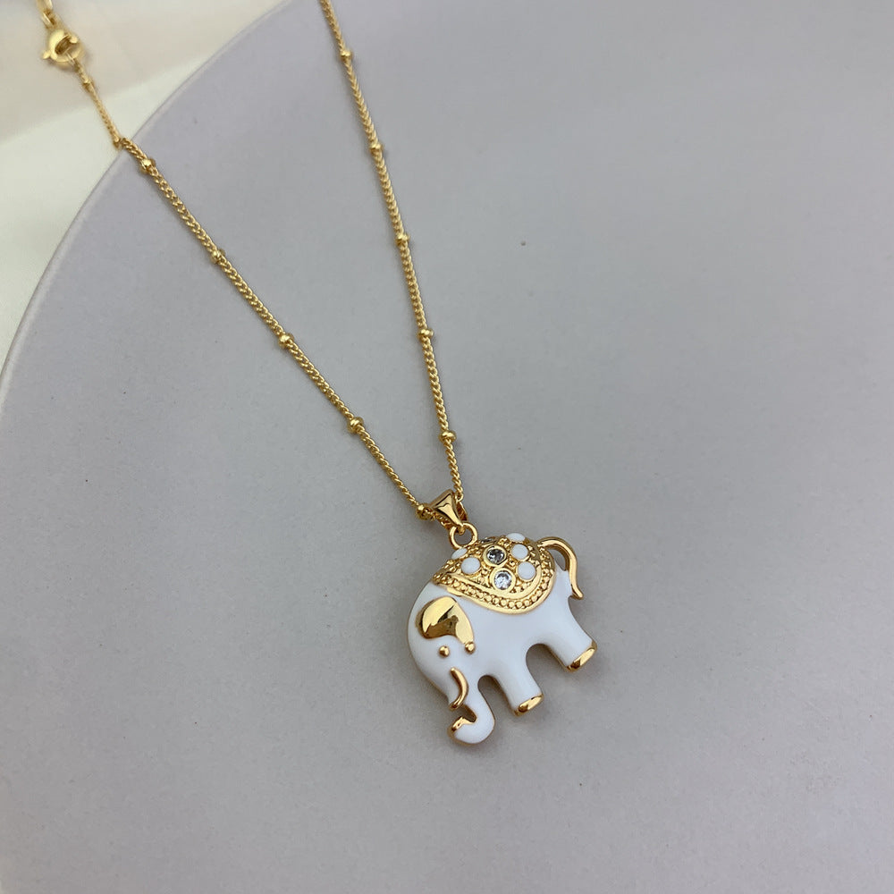 Simple Elephant Pendant Necklace with Zircon Detailing