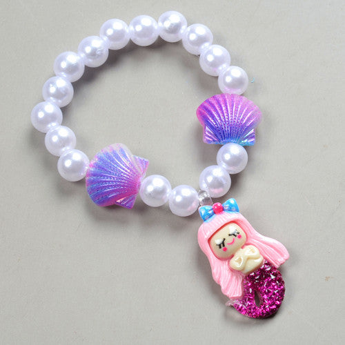 Mermaid Starfish Shell Charm Beaded Alloy Bracelet Set for Kids