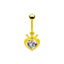 Heart Crown Belly Ring - Titanium Steel with Rhinestones and Gold Plating