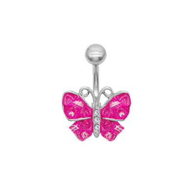 Butterfly Belly Ring 316 Stainless Steel White Gold Plated