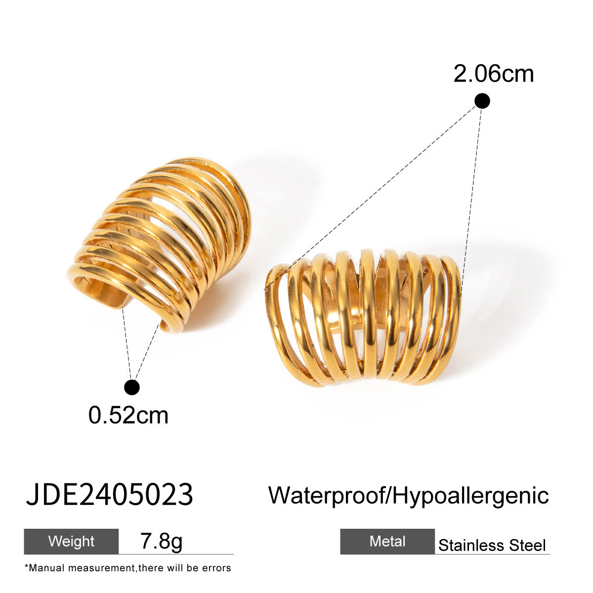 1 Pair IG Style Vacation Simple Style Solid Color 304 Stainless Steel 18K Gold Plated Ear Cuffs