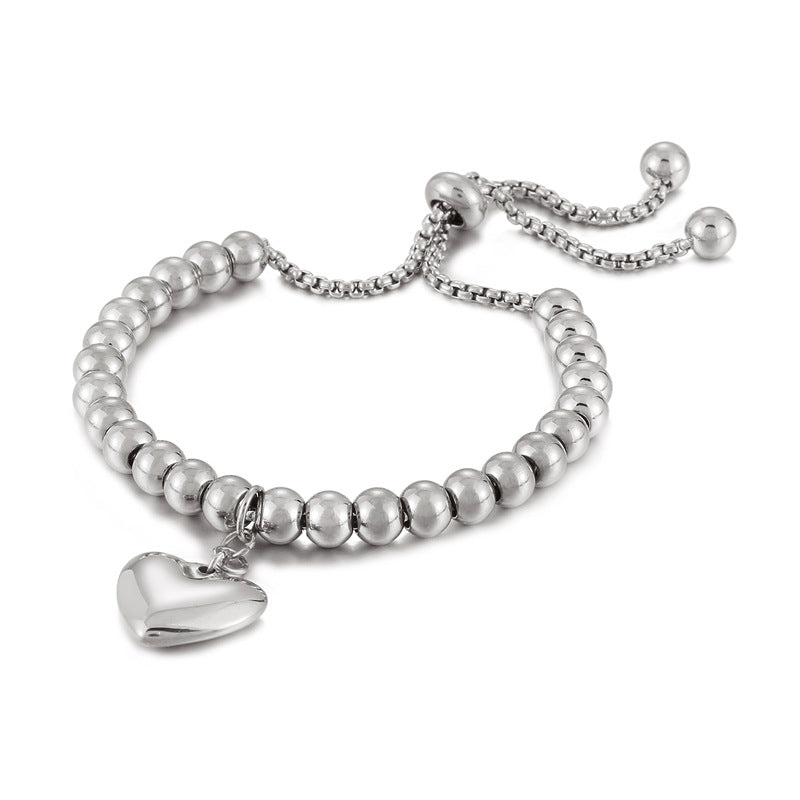 Fashion Geometric Heart Bead Adjustable Titanium Steel Bracelet