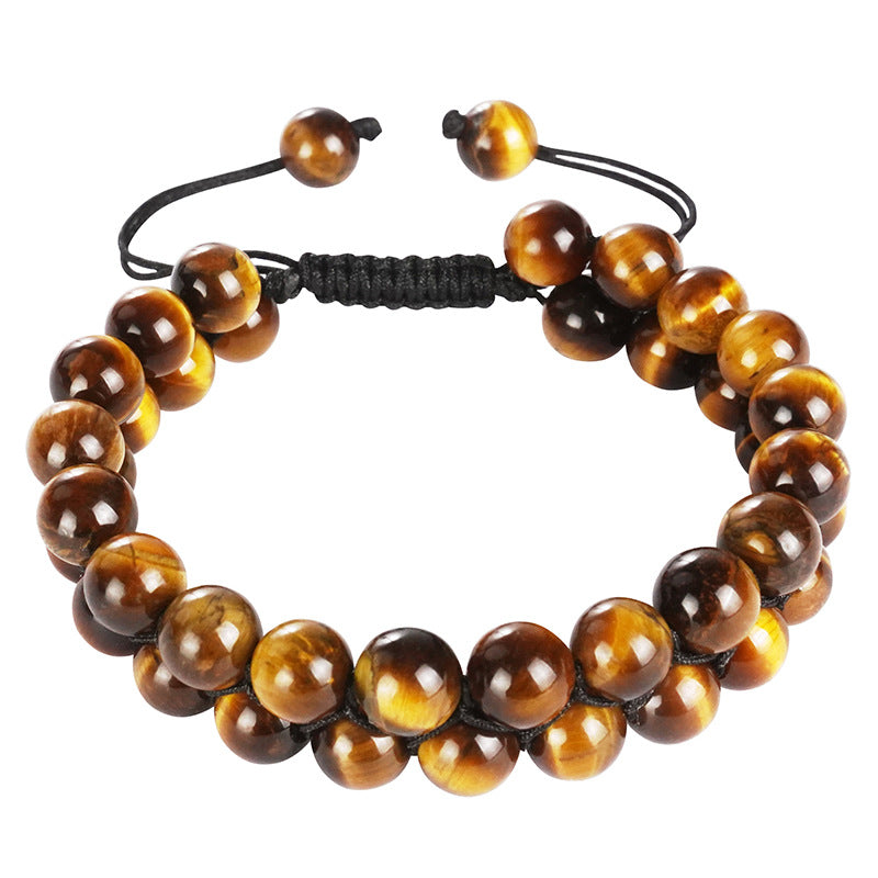 Colorful Agate and Tiger Eye Stone Unisex Adjustable Beaded Bracelet