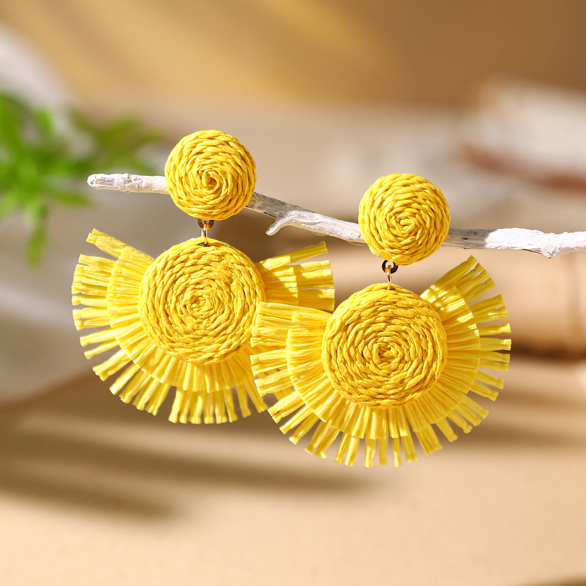 Bohemian Geometric Rattan Fan-Shaped Drop Earrings