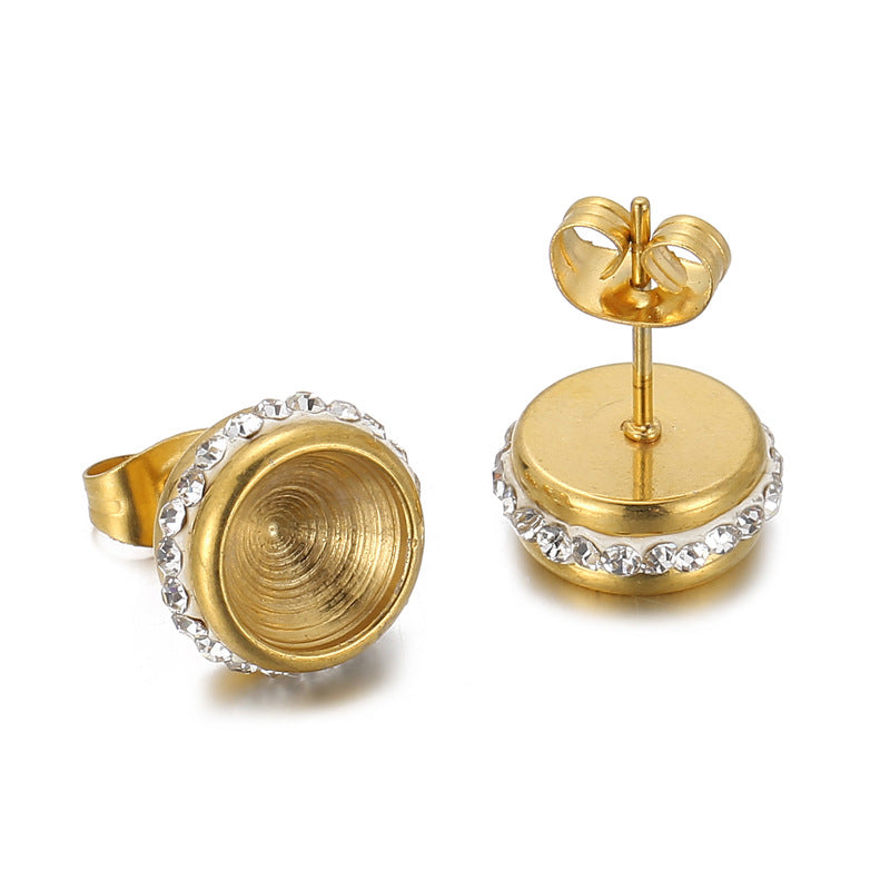 "Round Zircon Stainless Steel Stud Earrings with Micro-Inlaid Crystals – Simple and Fashionable Korean Style"