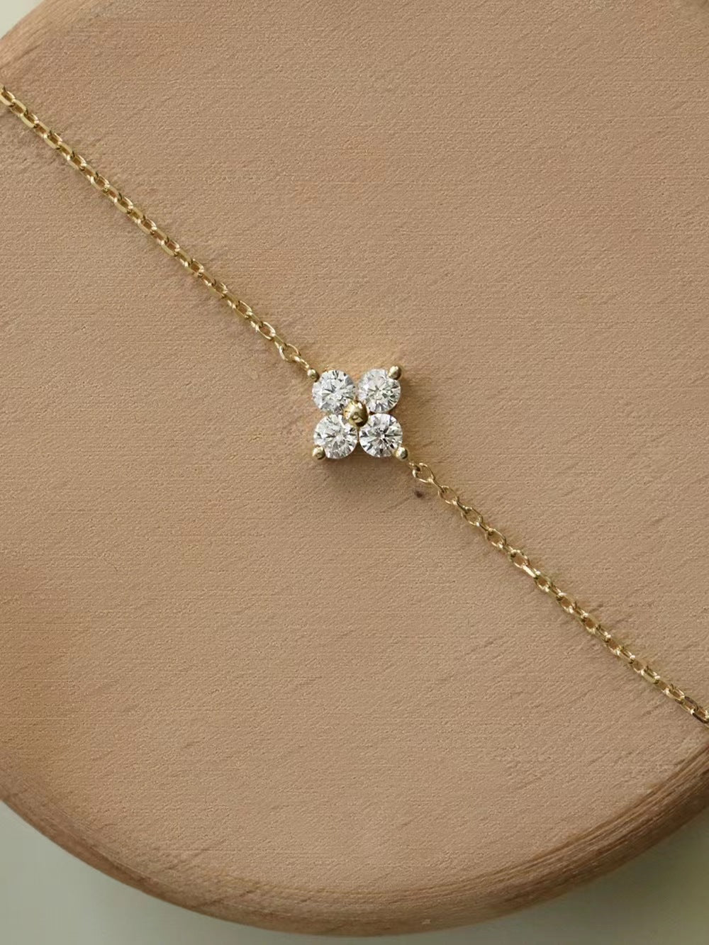 Elegant Four-Leaf Clover Zircon Inlay 14k Gold Plated Sterling Silver Bracelet