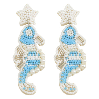 Pair of Cute Flower & Ocean-Themed Beaded Tassel Drop Earrings