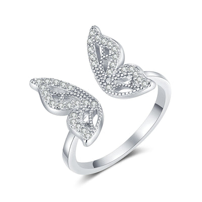 Shiny Zircon Inlay Butterfly Open Ring - Minimalist Design