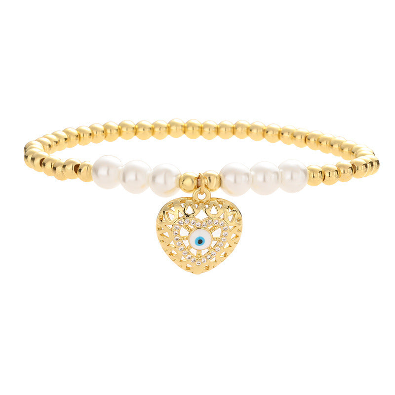 IG Style Cross Heart Eye Zircon Beaded Bracelet