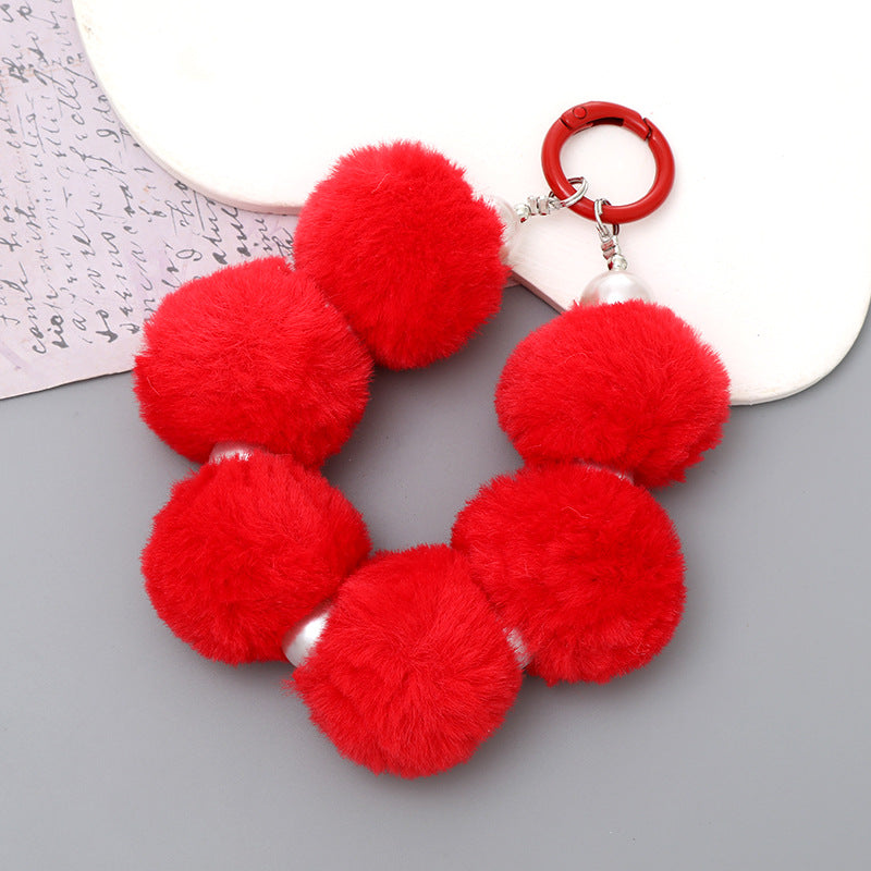 Sweet Flower Beaded Fur Ball Keychain and Phone Charm Bracelet