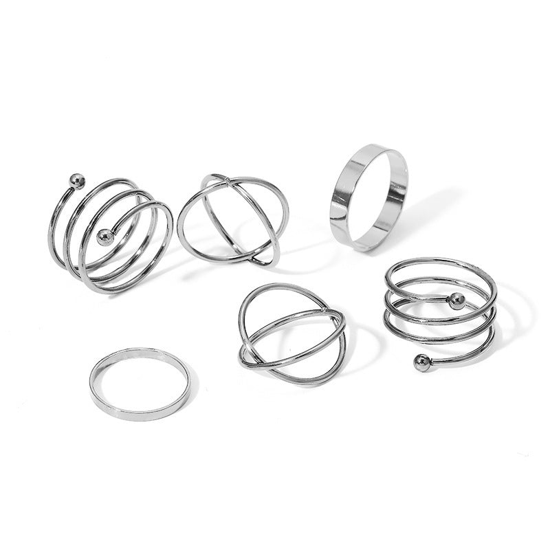 Vintage Geometric Alloy Plated Unisex Ring Set - 6 Pieces