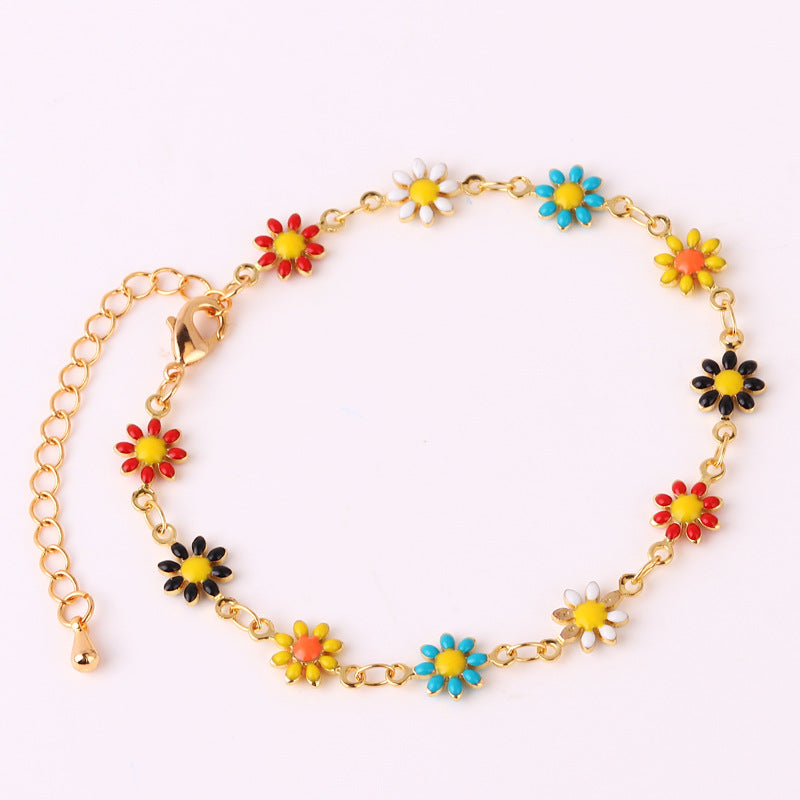 Fashion Daisy Enamel Flower Necklace and Bracelet Set - 18k Gold Plated