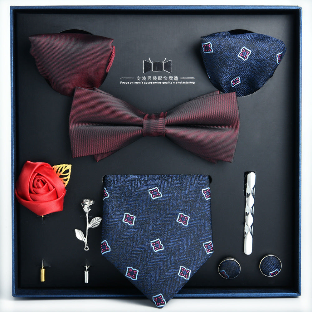 Business Stripe Polyester Men's Tie Gift Set - 8 Piece Collection for Weddings and Formal Occasions