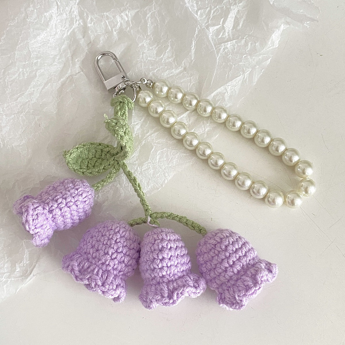 Cute Flower Yarn Pearl Chain Keychain for Women