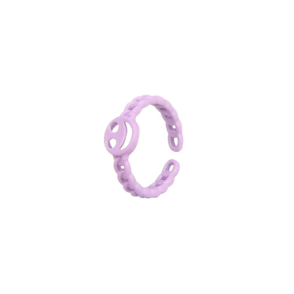 INS Style Geometric Alloy Adjustable Smiley Face Ring for Women