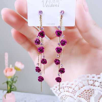 Elegant Rose Tassel Rhinestone Drop Earrings for Women