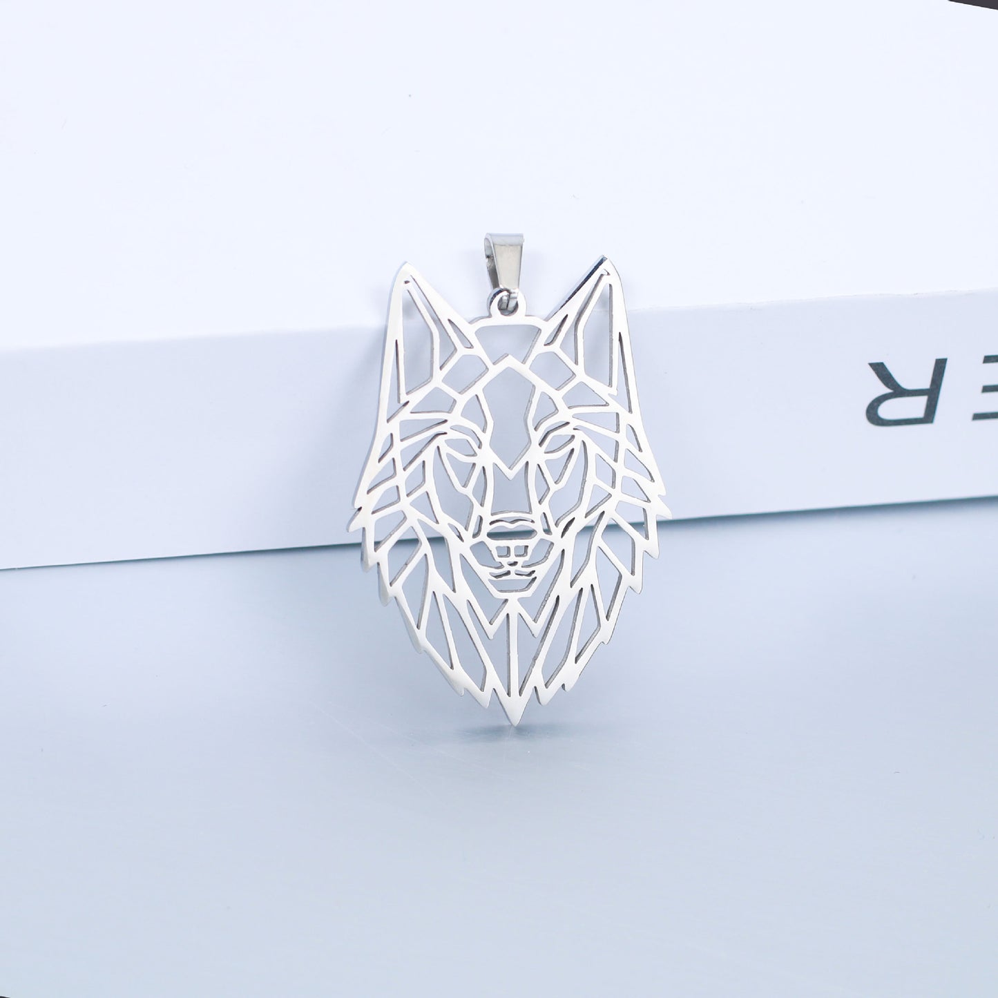 Punk Stainless Steel Geometric Wolf Head Pendant Necklace