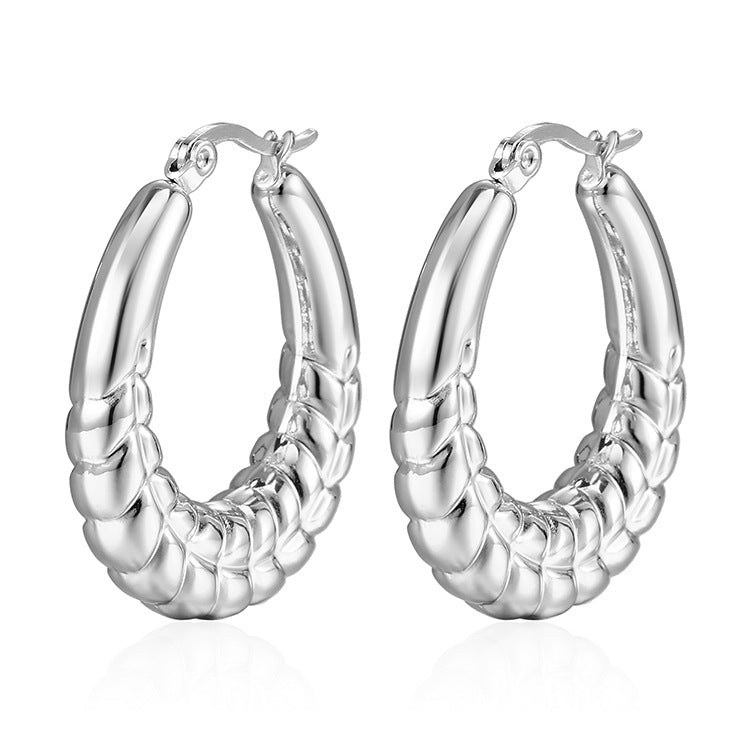 1 Pair Fashion 18K Gold Plated Stainless Steel Oval Hoop Earrings