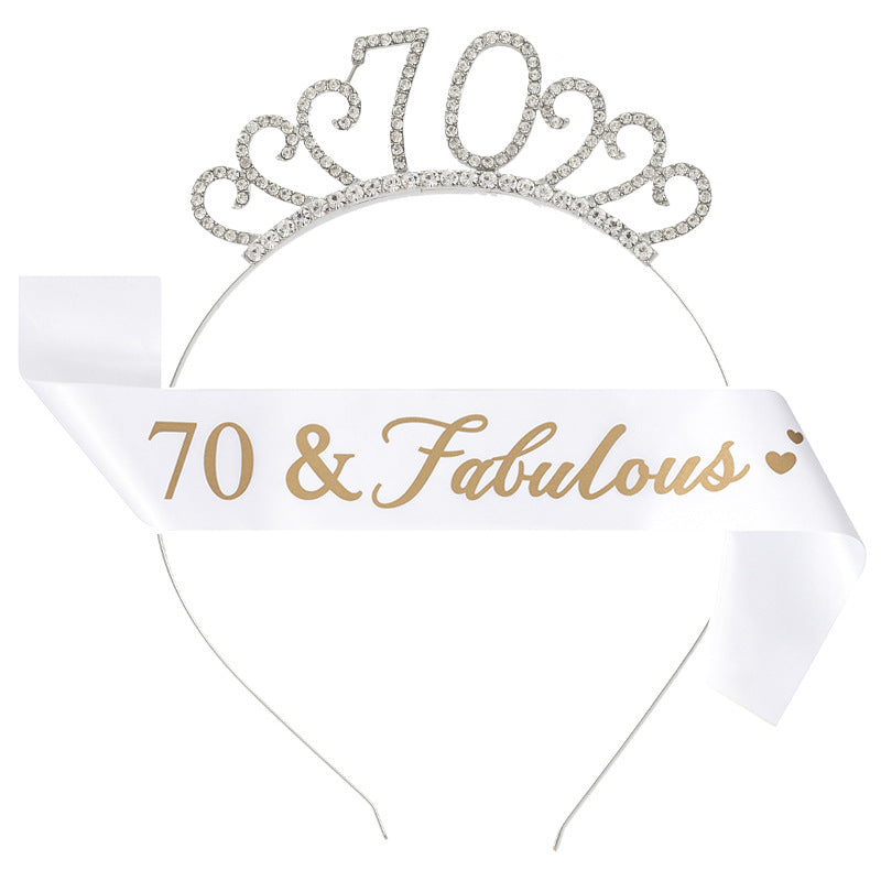 Fashion Rhinestone Number Crown Hairband and Sash Set for Birthday Party