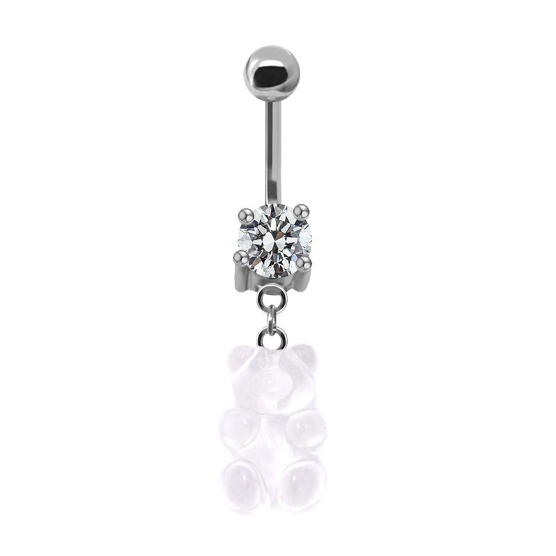 Casual Bear Stainless Steel Copper Beaded Plating Inlay Zircon White Gold Plated Belly Ring