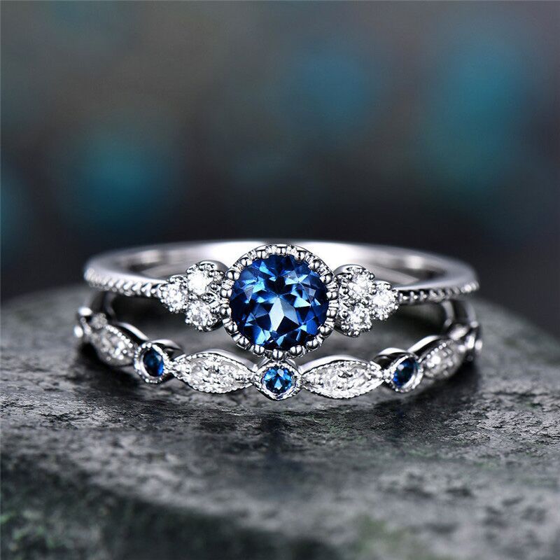 Elegant Green Zircon & Sapphire Women's Alloy Ring Set