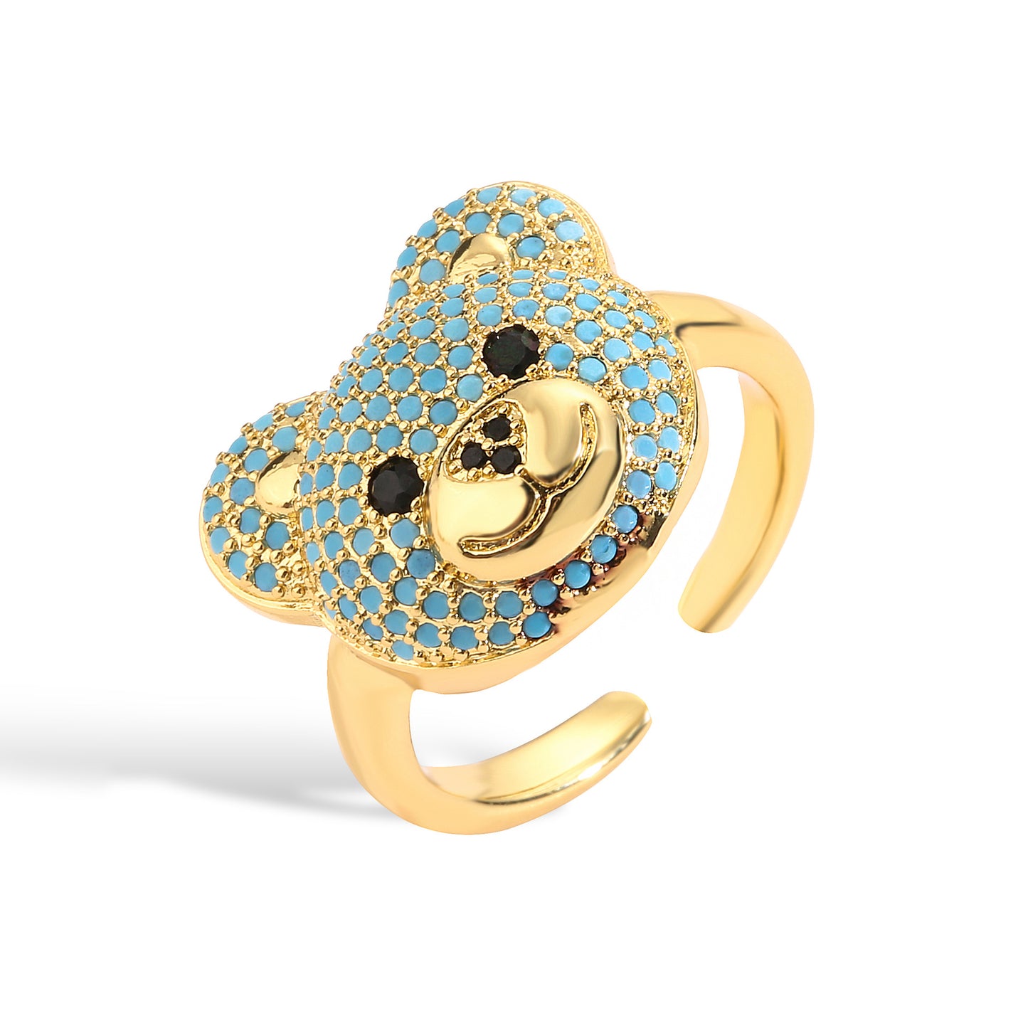 Streetwear Cute Bear Zircon 18K Gold Plated Adjustable Ring