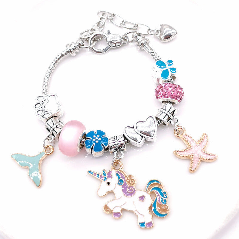 Casual Geometric Letter and Unicorn Beaded Children's Bracelet Set