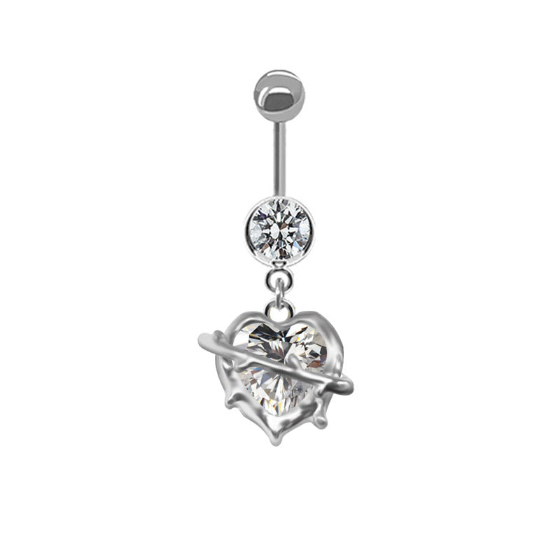 Elegant Heart Shape Butterfly Bow Knot Zircon White Gold Plated Belly Ring