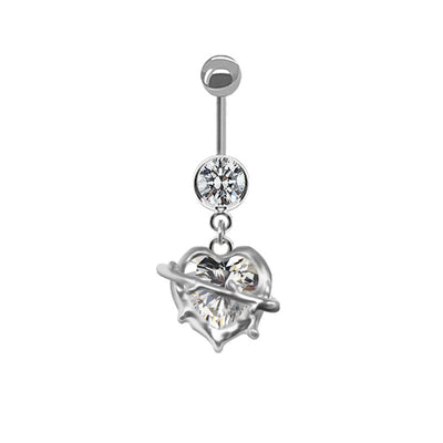 Elegant Streetwear Heart Shape Butterfly Bow Knot Stainless Steel Copper Inlay Zircon White Gold Plated Belly Ring