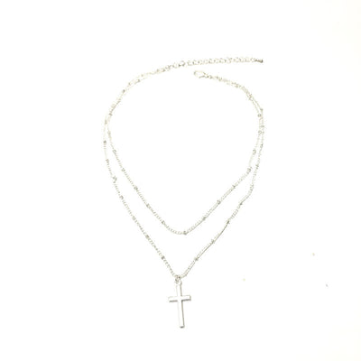 Modern Geometric Cross Double Layer Necklace