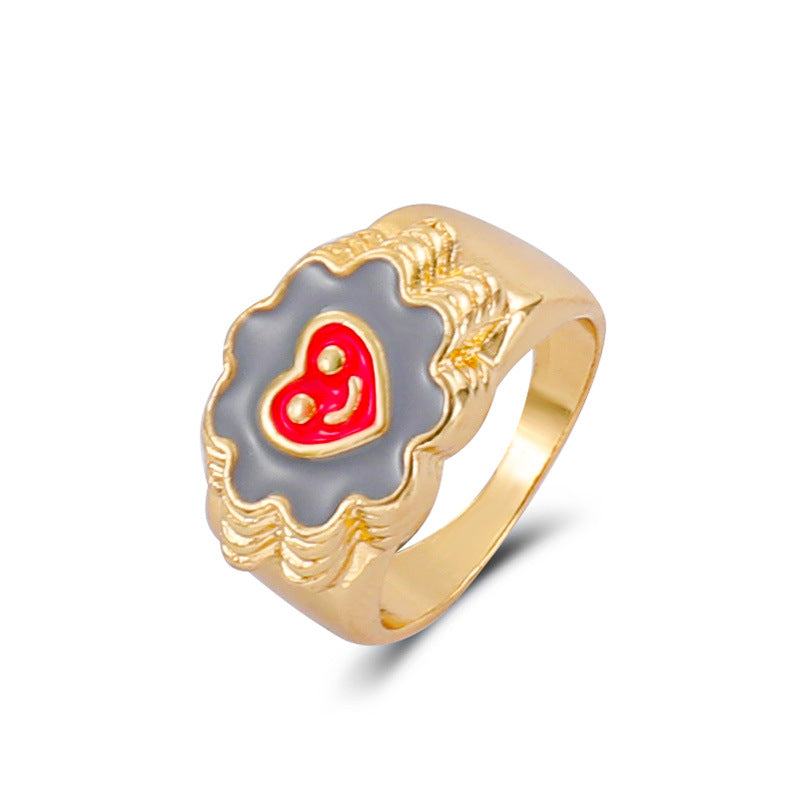 Fashion Heart Smiley Flower Geometric Alloy Ring