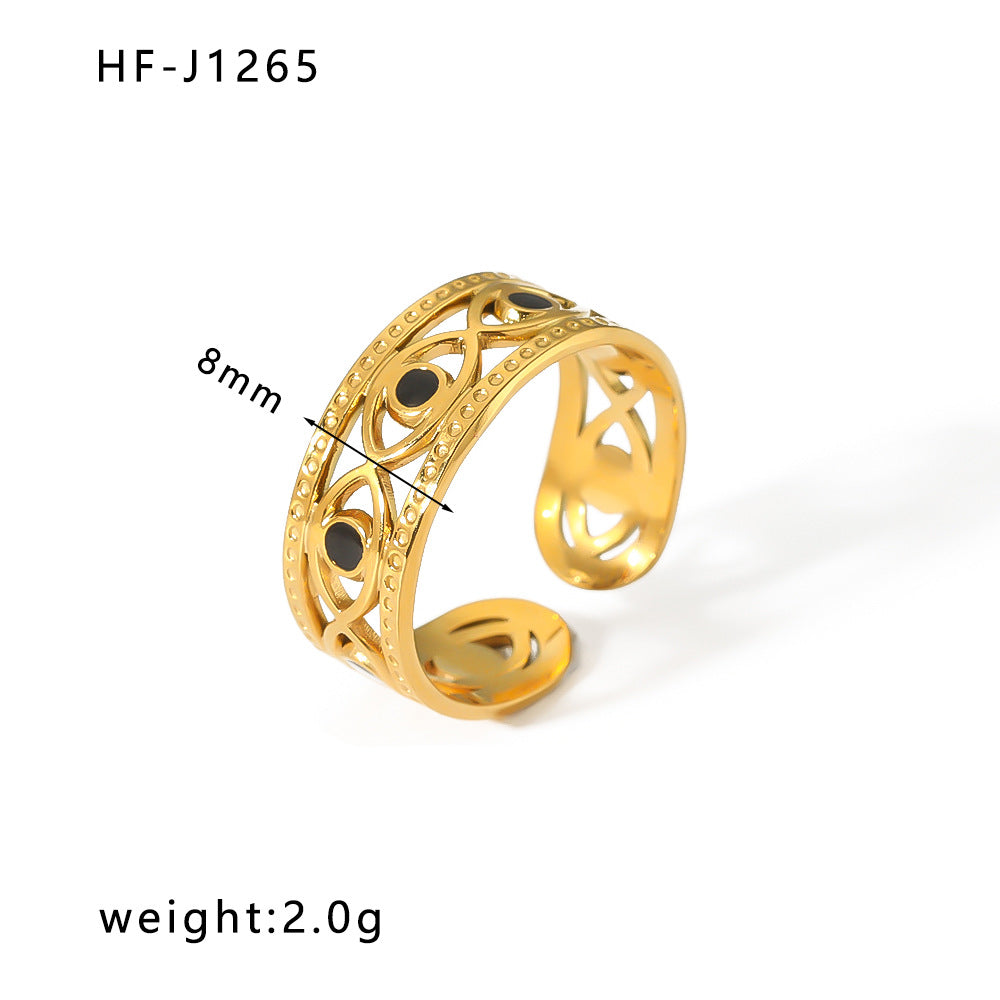 Ethnic Geometric Stainless Steel Open Ring - 18k Gold Plated Vintage Design