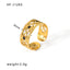 Ethnic Geometric Stainless Steel Open Ring - 18k Gold Plated Vintage Design