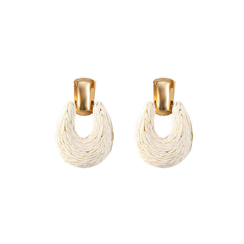 Retro Geometric Raffia Woven Drop Earrings