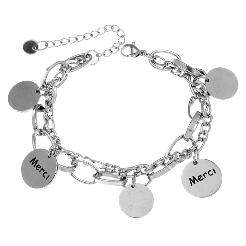 Korean Stainless Steel Love Heart Pendant Rabbit Charm Bracelet