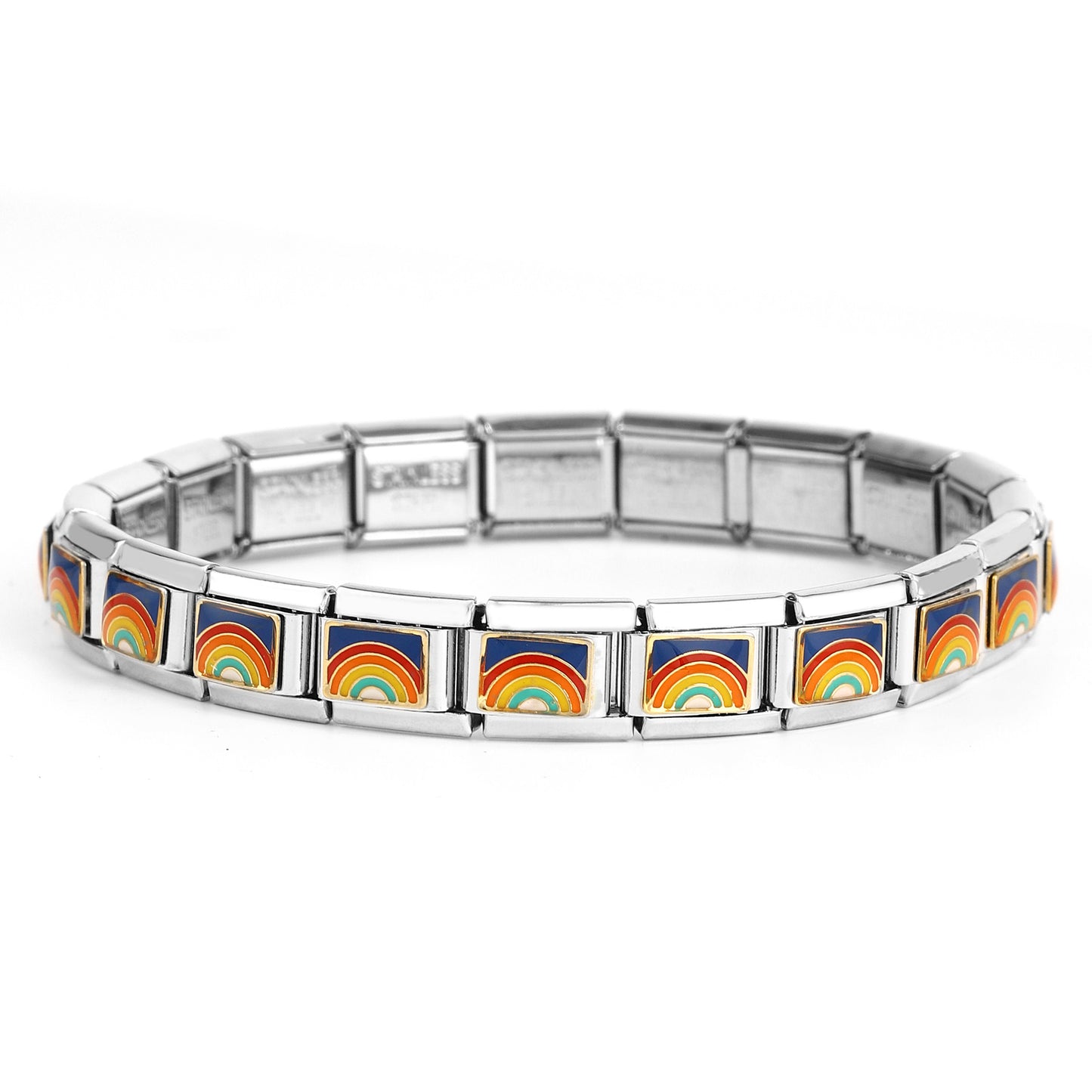 Nordic Italian 9mm Universal Stainless Steel Rainbow Pearl Crown DIY Bracelet