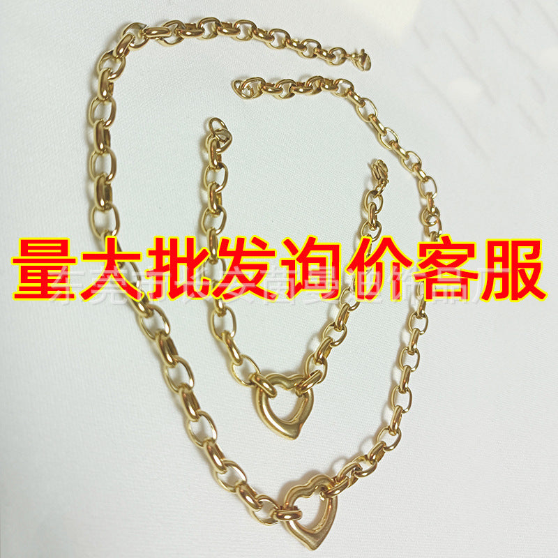 Simple Heart Shape Stainless Steel 18K Gold Plated Jewelry Set for Women